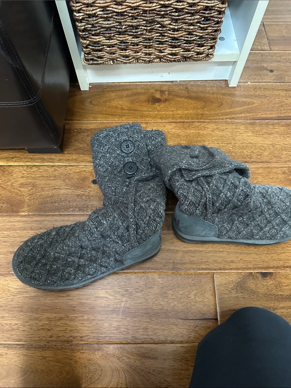 UGG Charcoal Cable-Knit Button Boot Slippers